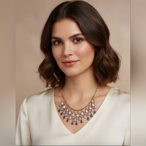 Elegant Gold and Purple Teardrop Layered Necklace